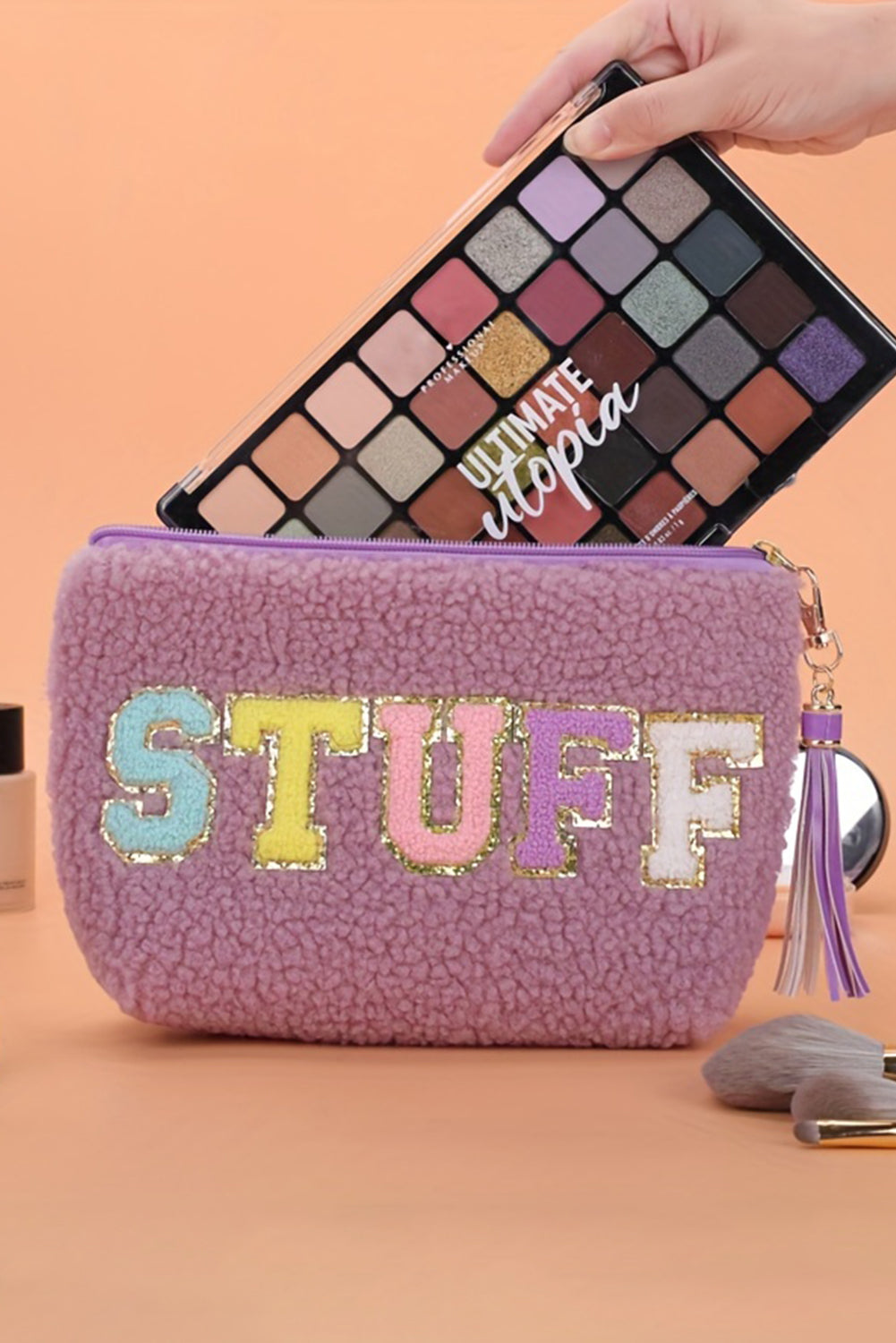 "STUFF" Sparkle Letter Makeup Bag