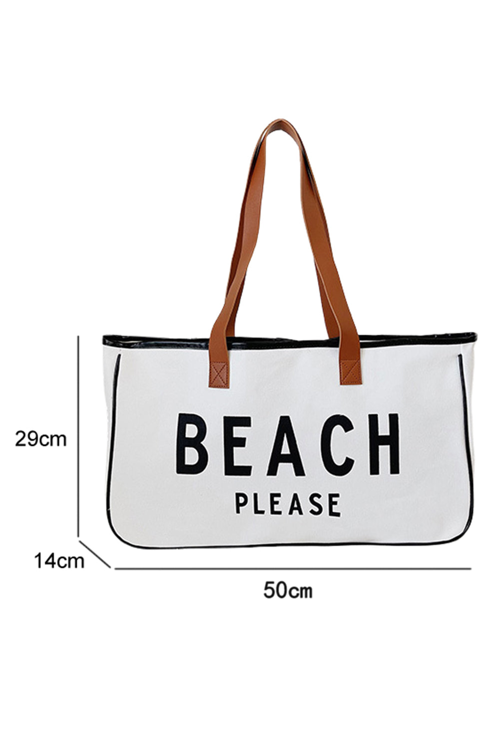 White BEACH PLEASE Large Canvas Tote Bag