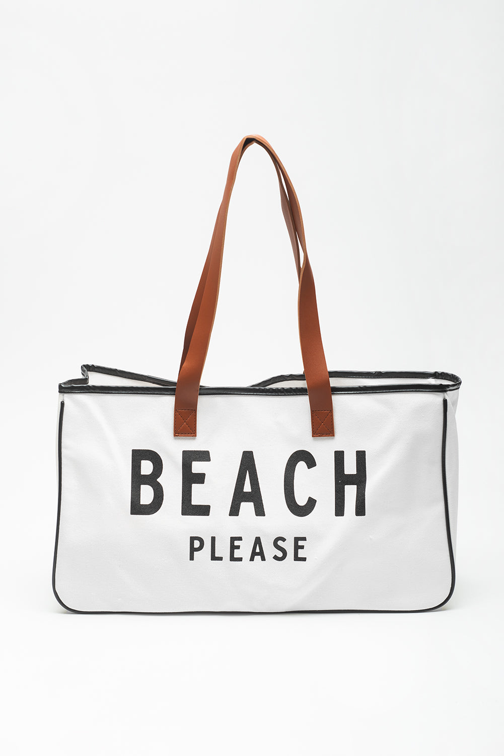 White BEACH PLEASE Large Canvas Tote Bag