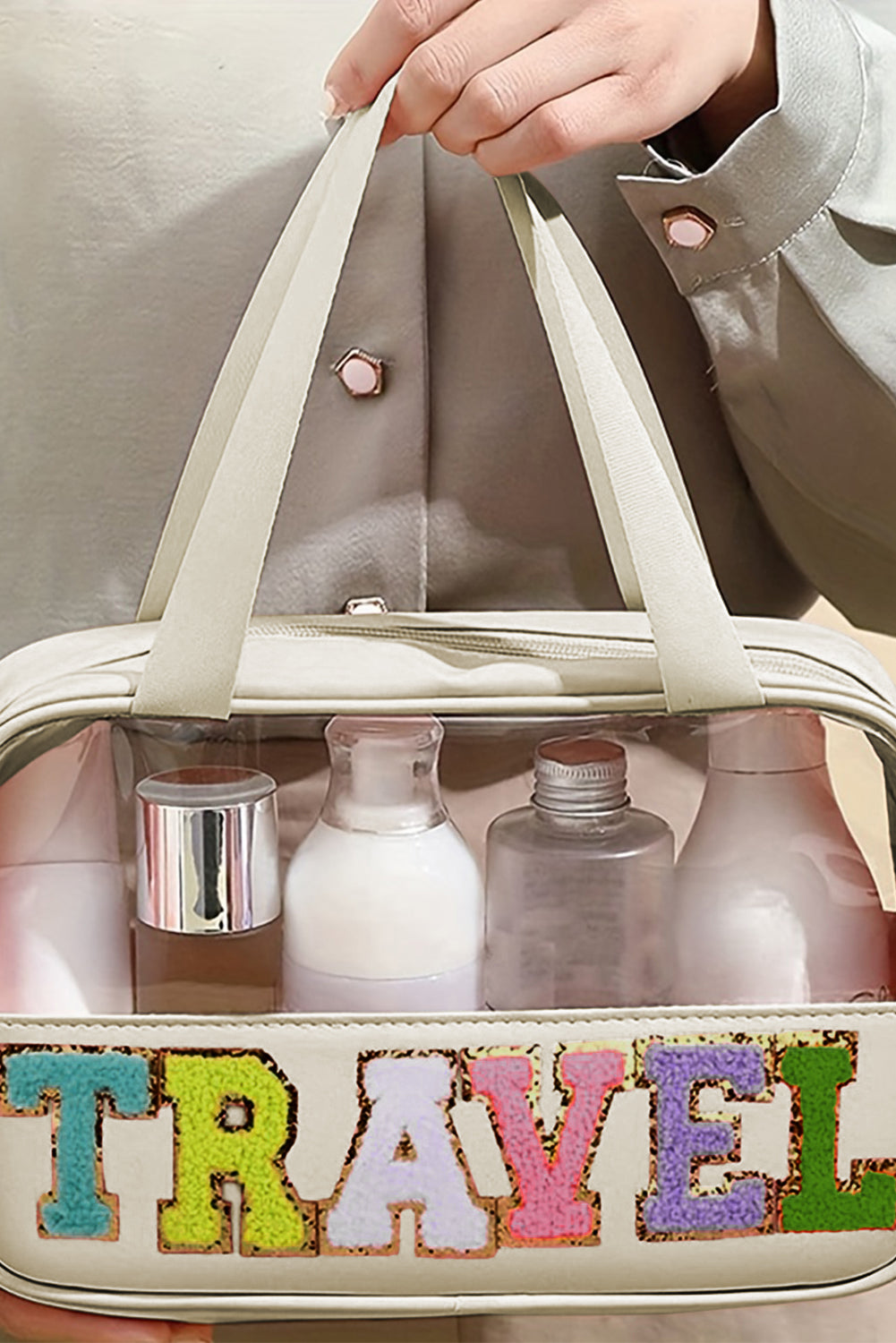 TRAVEL Chenille Letter Makeup Bag