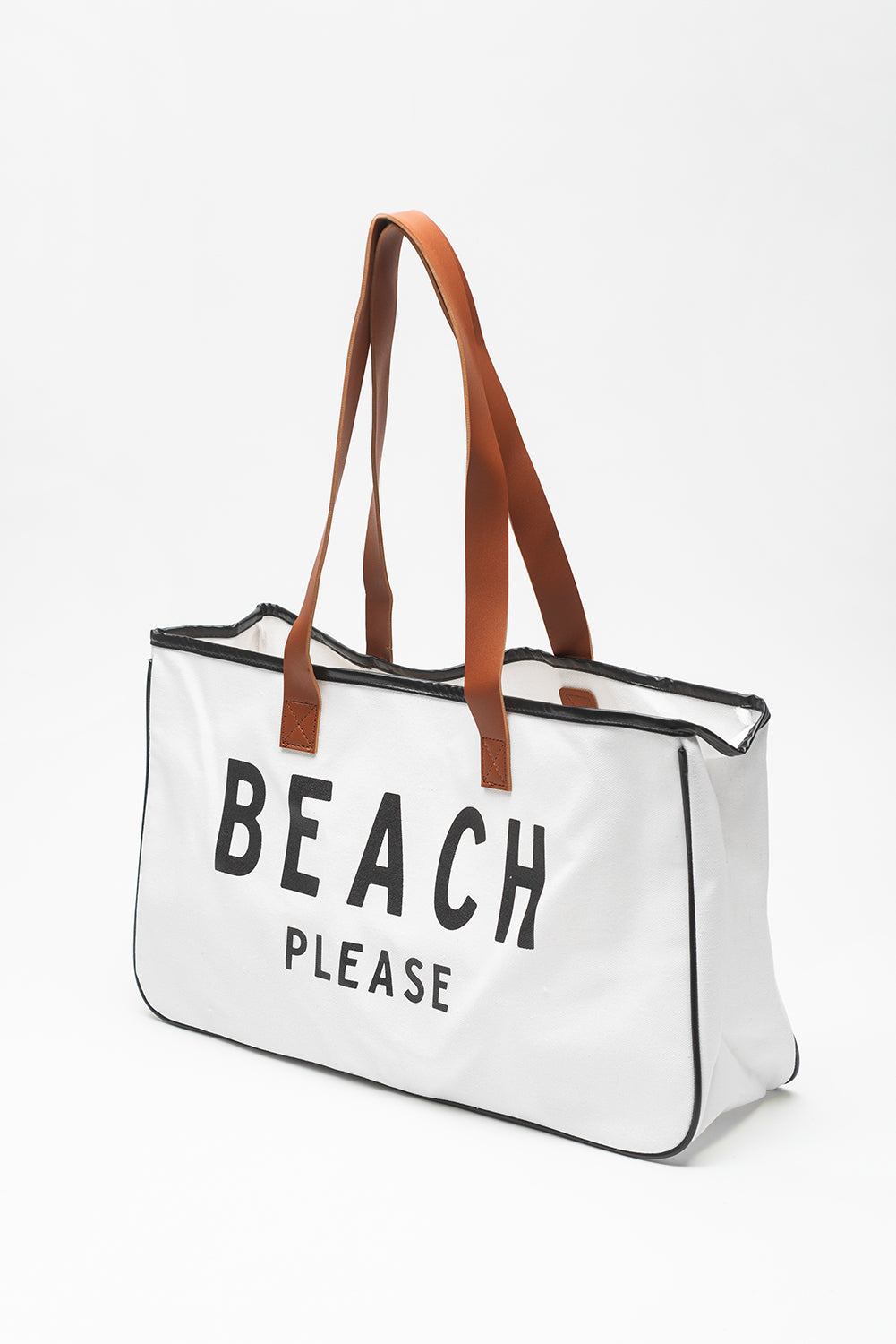 White BEACH PLEASE Large Canvas Tote Bag