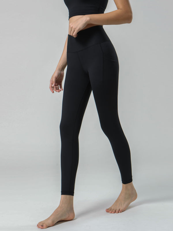 Double Sided Brushed Yoga Pants High Waist Pocket Pants