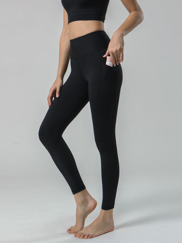 Double Sided Brushed Yoga Pants High Waist Pocket Pants