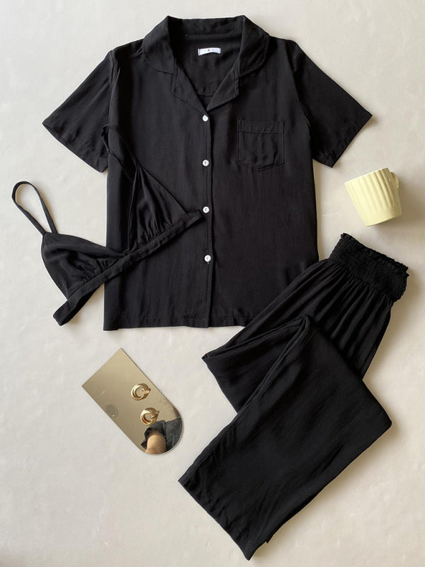 Women's Knitted Pajamas Three-piece Set