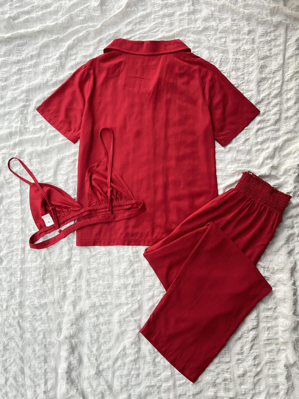 Women's Knitted Pajamas Three-piece Set