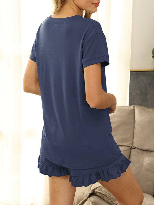 Women's Two-piece Drawstring Shorts Short Sleeve Pajamas