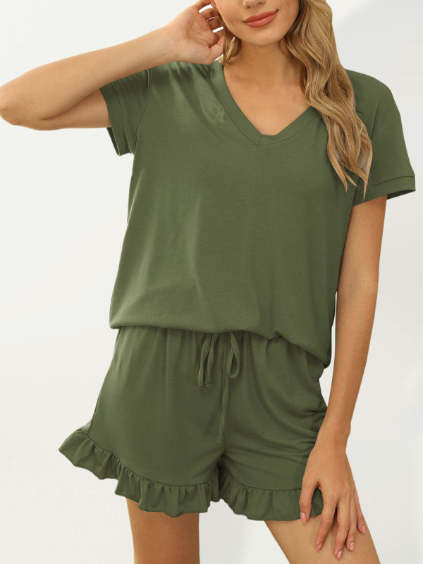 Women's Two-piece Drawstring Shorts Short Sleeve Pajamas