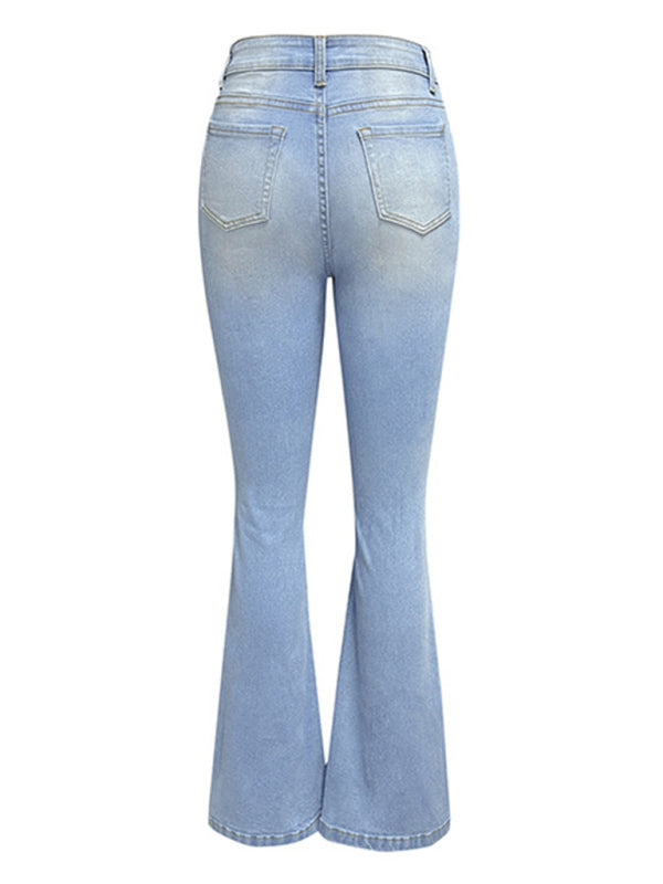 Women's Ripped High-waisted Denim Wide-leg Trousers
