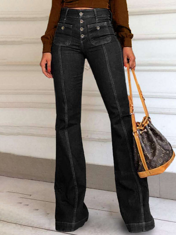Women's Slim Fit High Waist Flared Denim Trousers