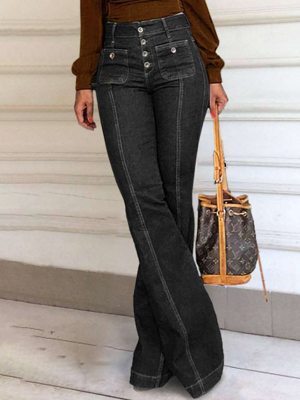 Women's Slim Fit High Waist Flared Denim Trousers