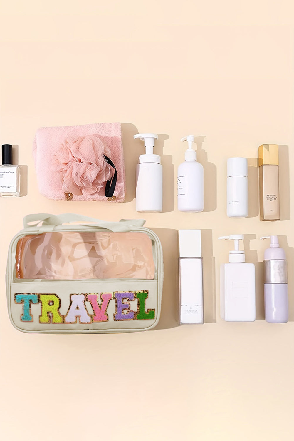 TRAVEL Chenille Letter Makeup Bag