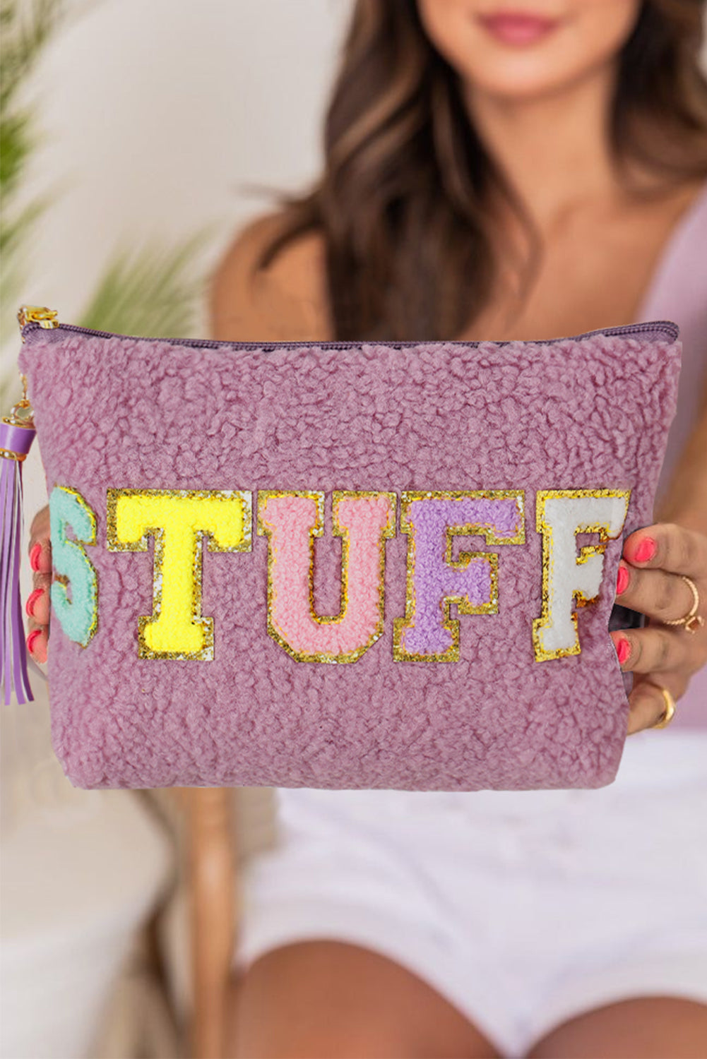 "STUFF" Sparkle Letter Makeup Bag