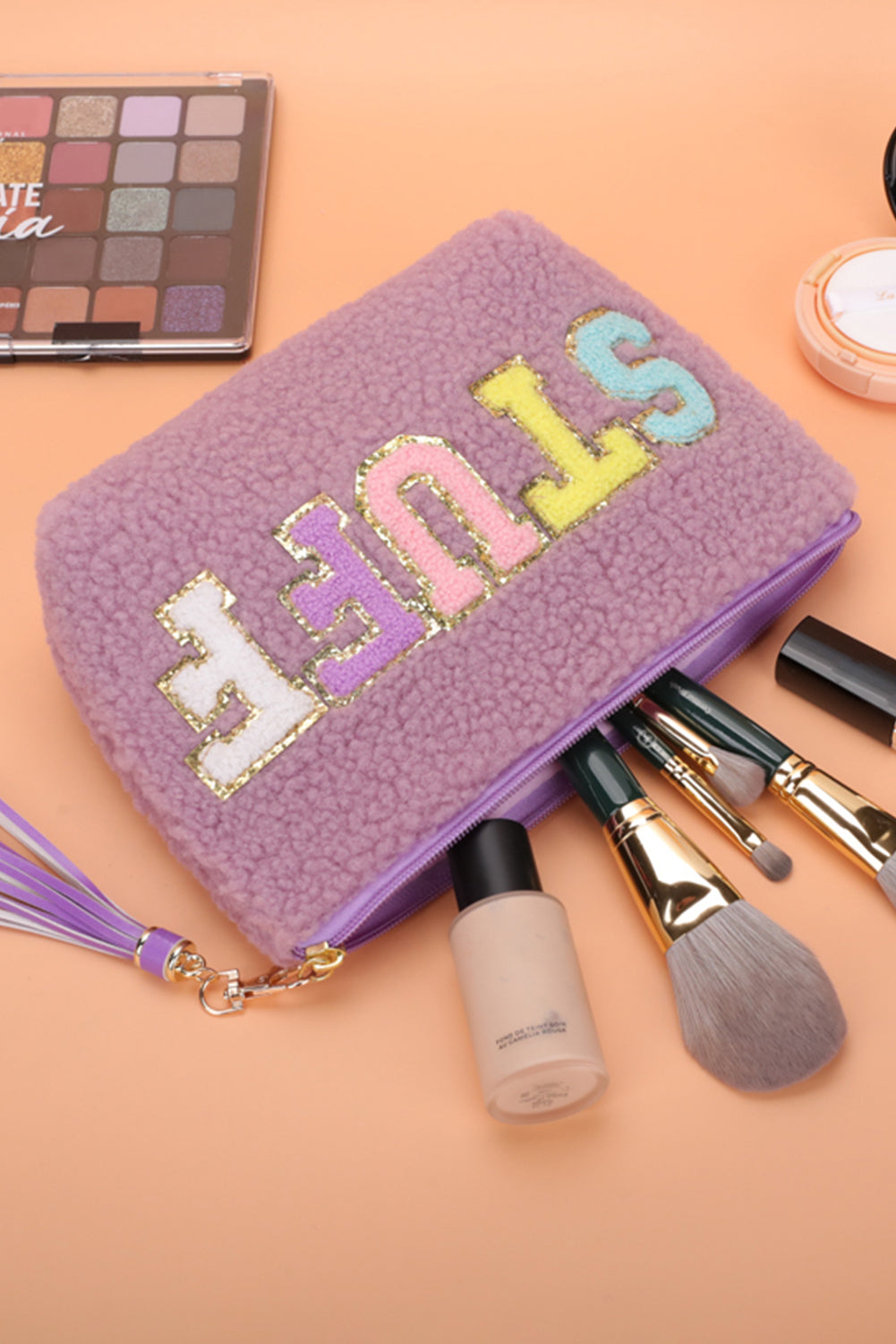 "STUFF" Sparkle Letter Makeup Bag