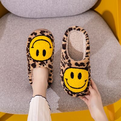 Smiley Face Leopard Slippers