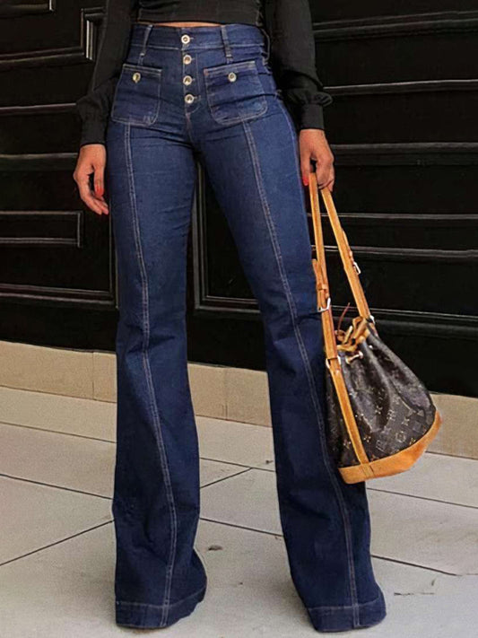 Women's Slim Fit High Waist Flared Denim Trousers